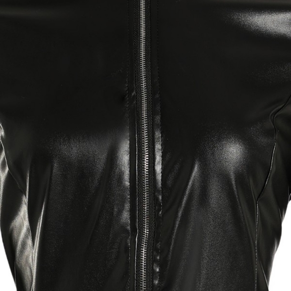 PU Leather Zipper Design Long Sleeve Coat in Black ; size 2XL - Picture 6 of 9
